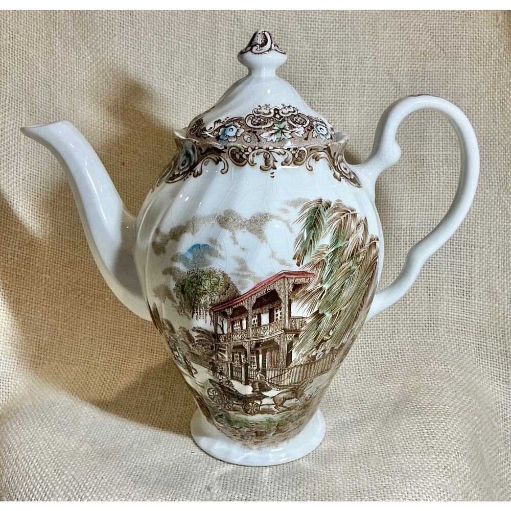 Johnson Brothers HERITAGE HALL brown transferware 9.5 in coffee pot England
